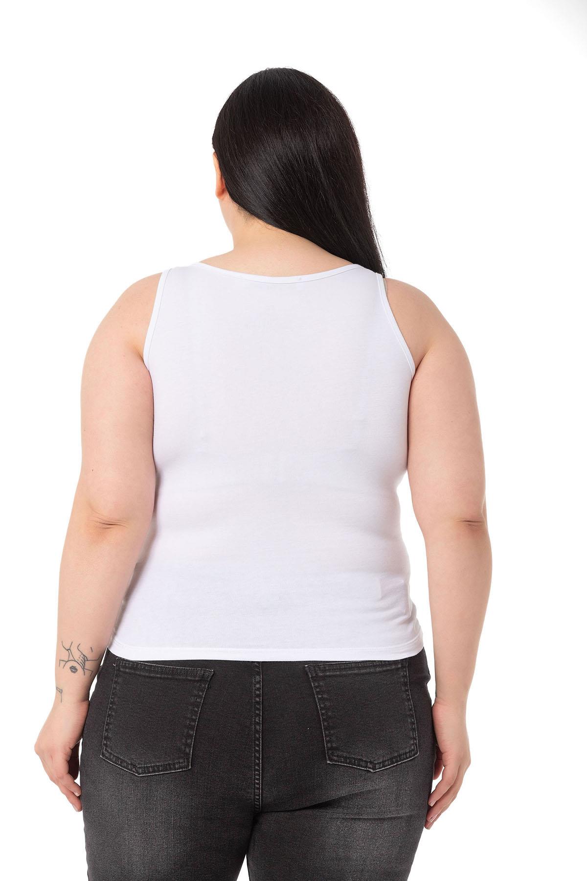 Plus Size Strappy Written White Green T-shirt