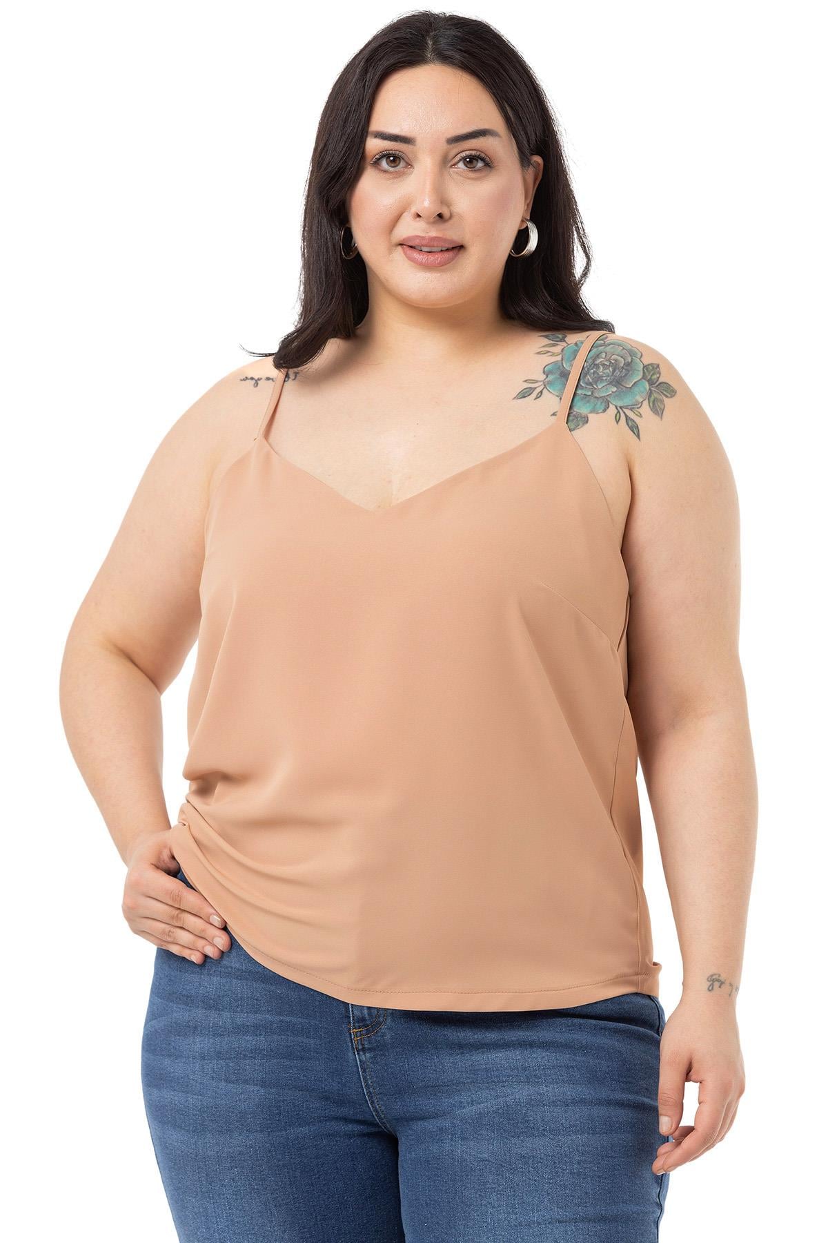 Plus Size Adjustable Thin Strap V Neck Mink Blouse