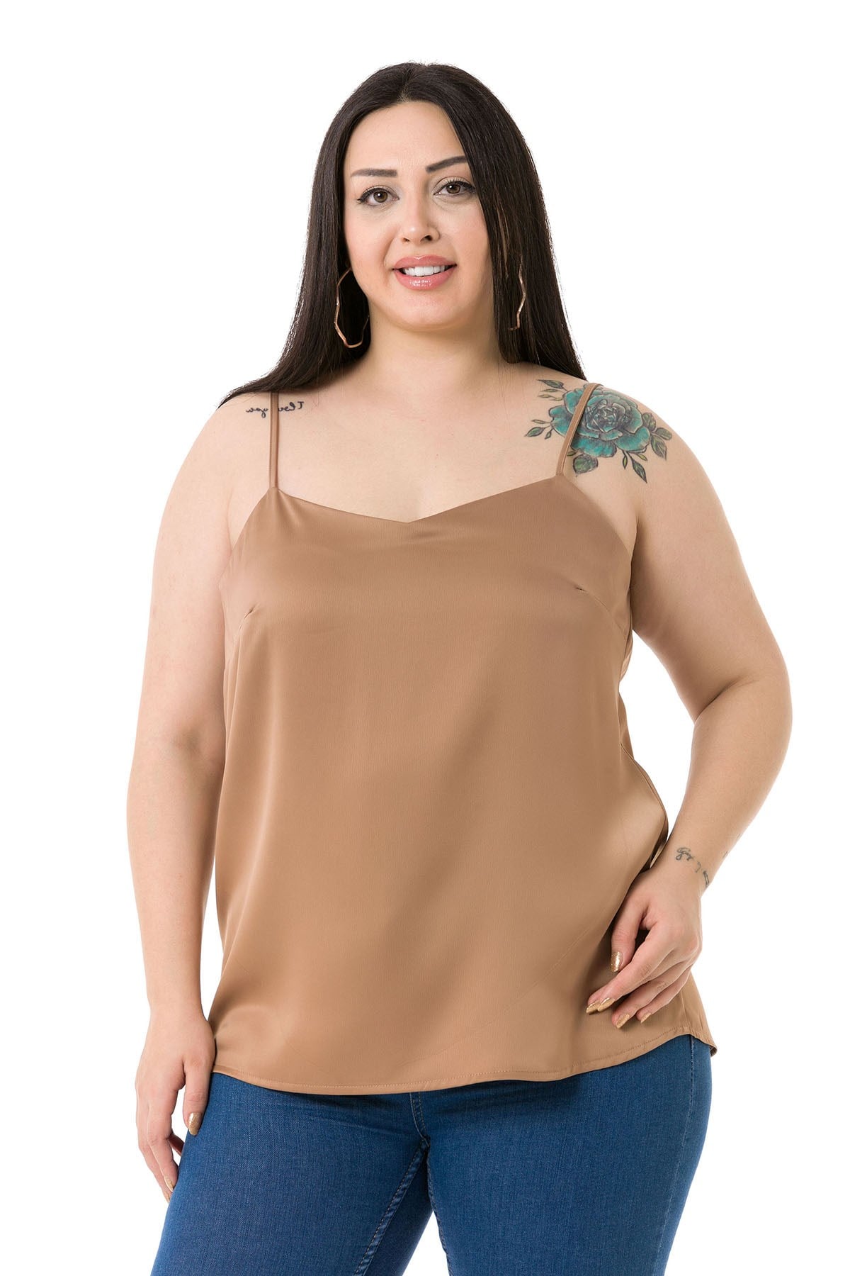 Plus Size Adjustable Thin Straps Satin Mink Blouse