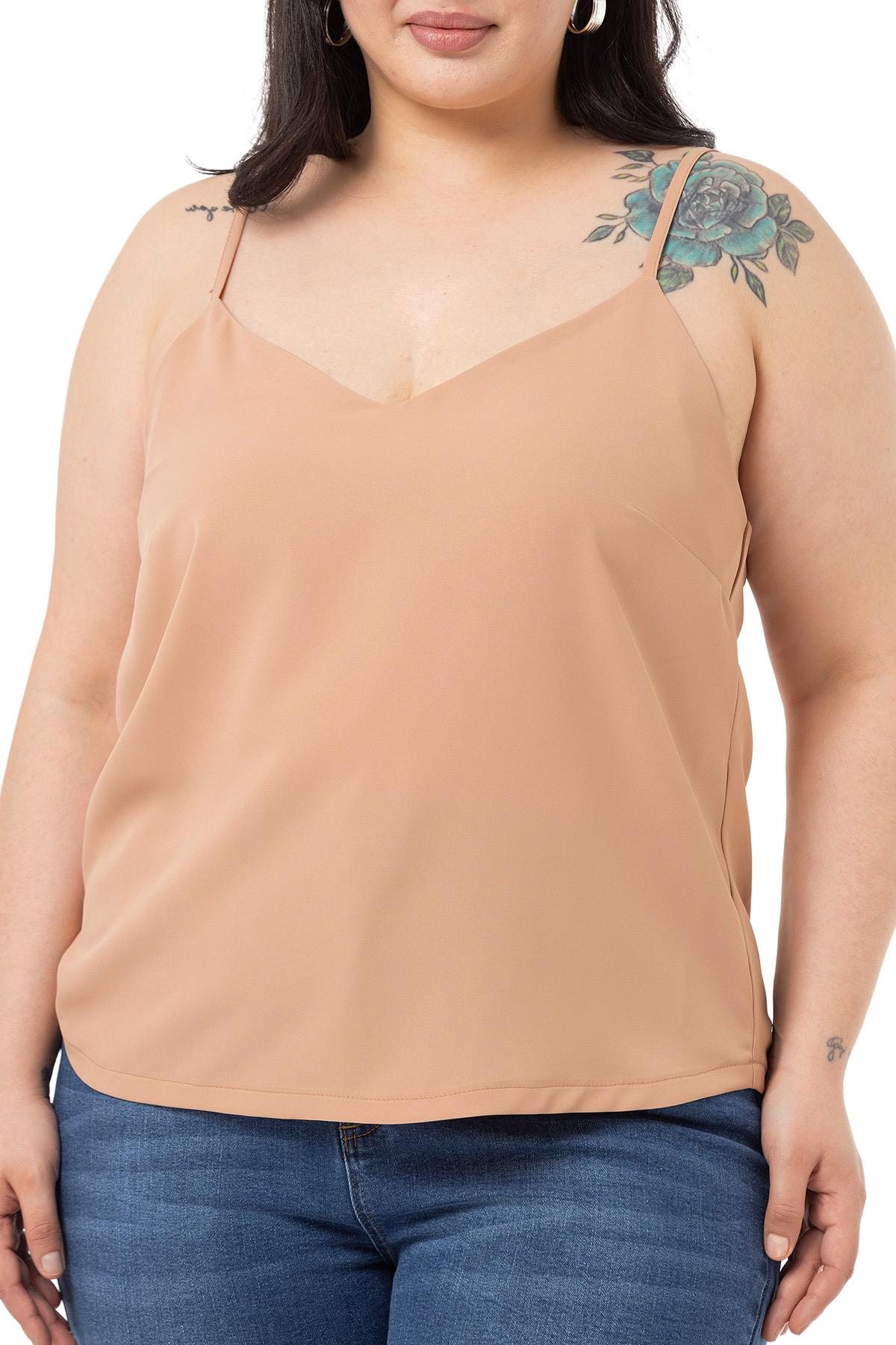 Plus Size Adjustable Thin Strap V Neck Mink Blouse