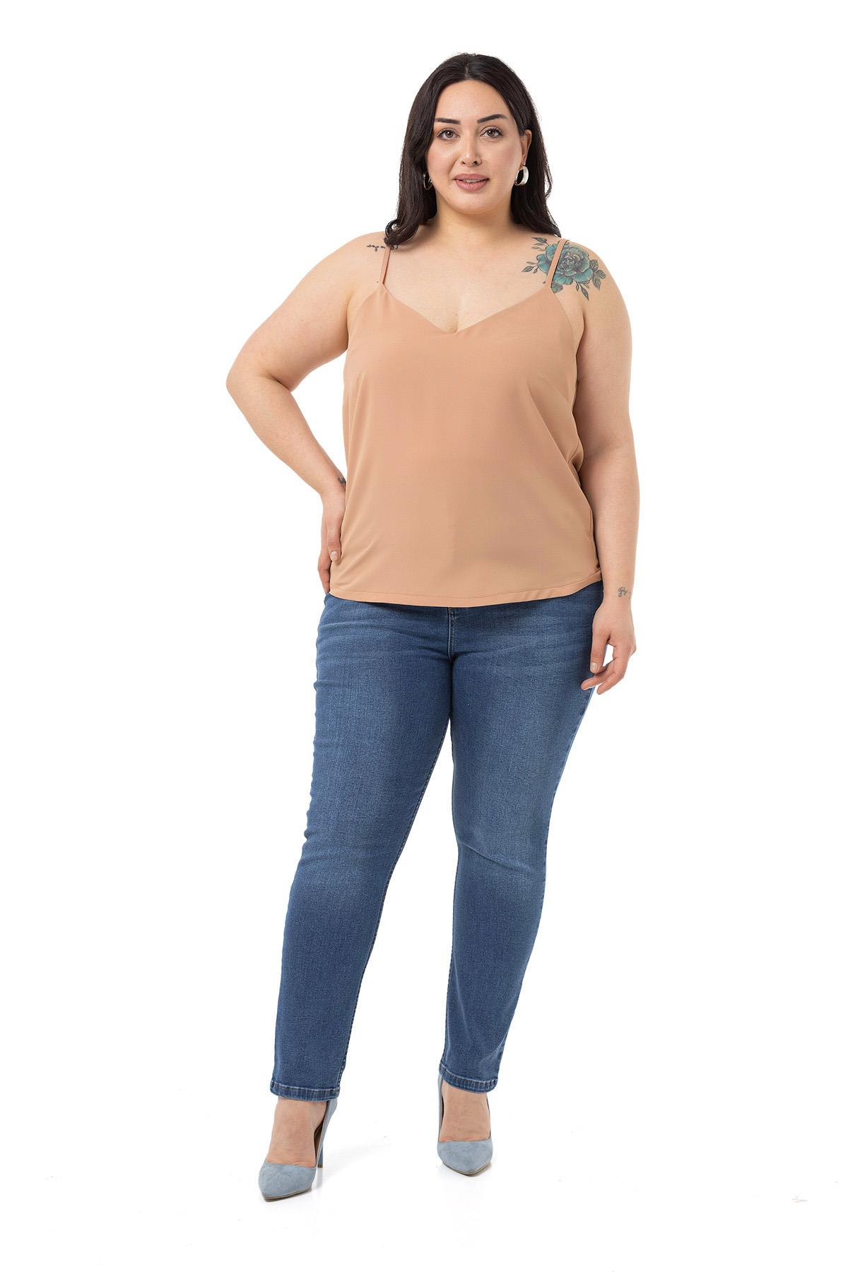 Plus Size Adjustable Thin Strap V Neck Mink Blouse