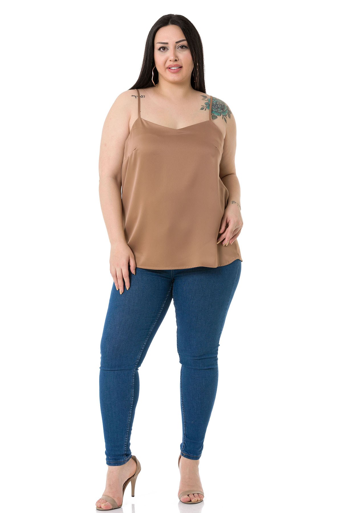 Plus Size Adjustable Thin Straps Satin Mink Blouse