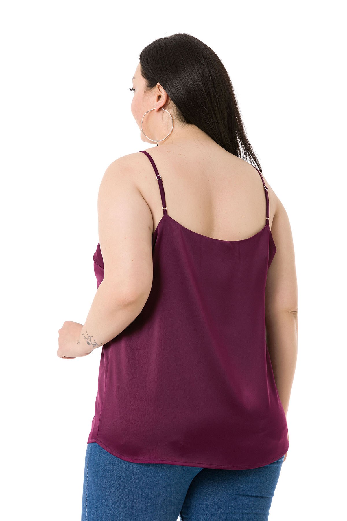 Plus Size Adjustable Thin Straps Satin Plum Blouse