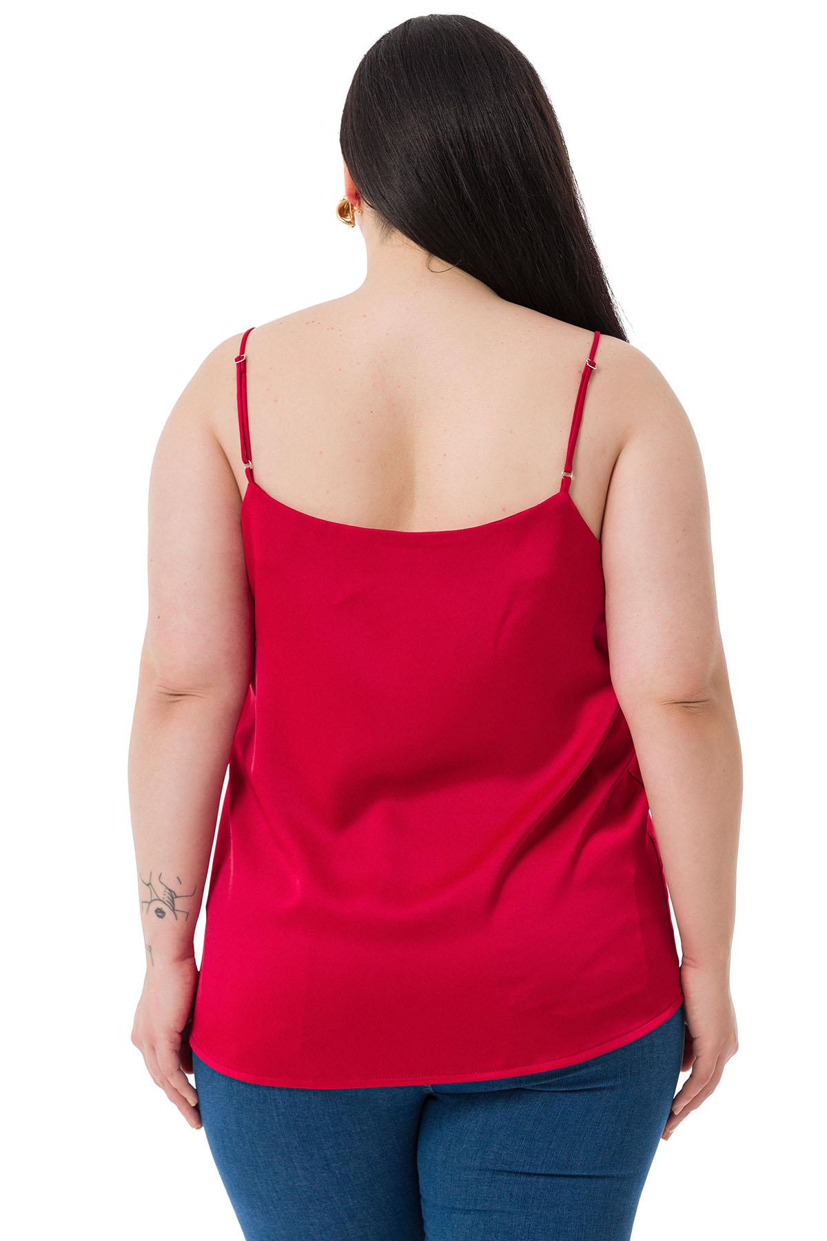 Plus Size Adjustable Thin Straps Satin Red Blouse