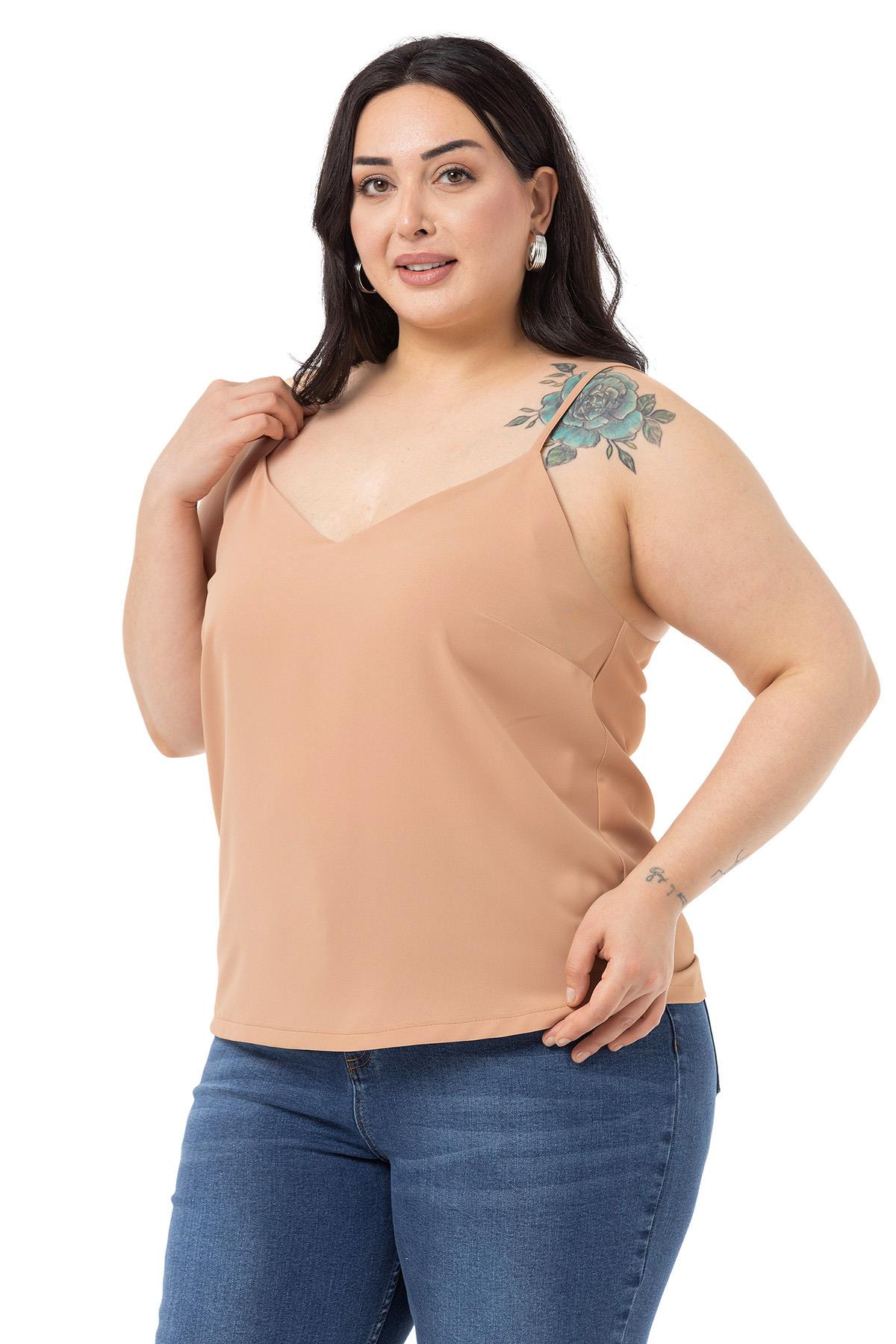 Plus Size Adjustable Thin Strap V Neck Mink Blouse