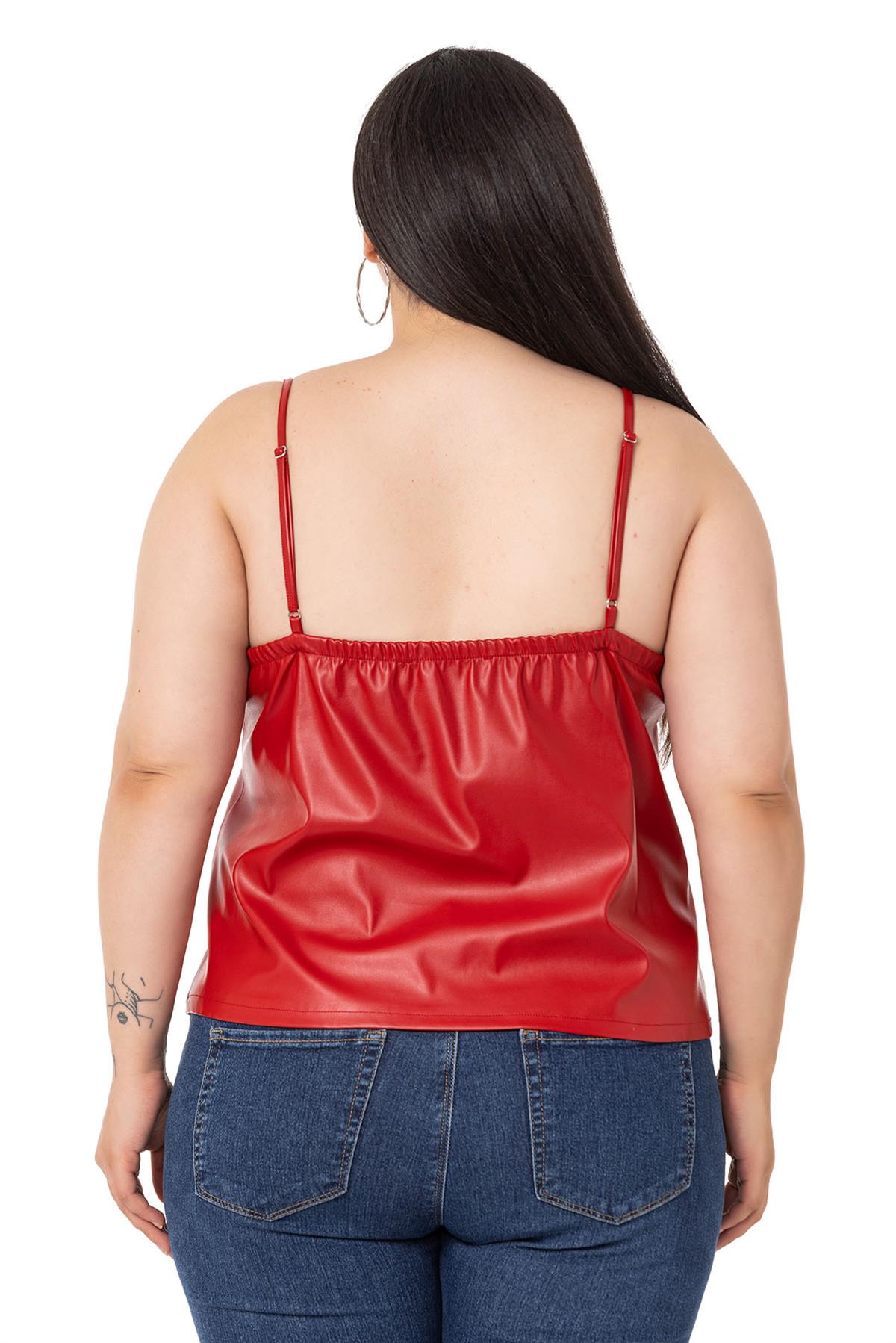 Plus Size Adjustable Thin Strap Elastic Back Leather Red Blouse