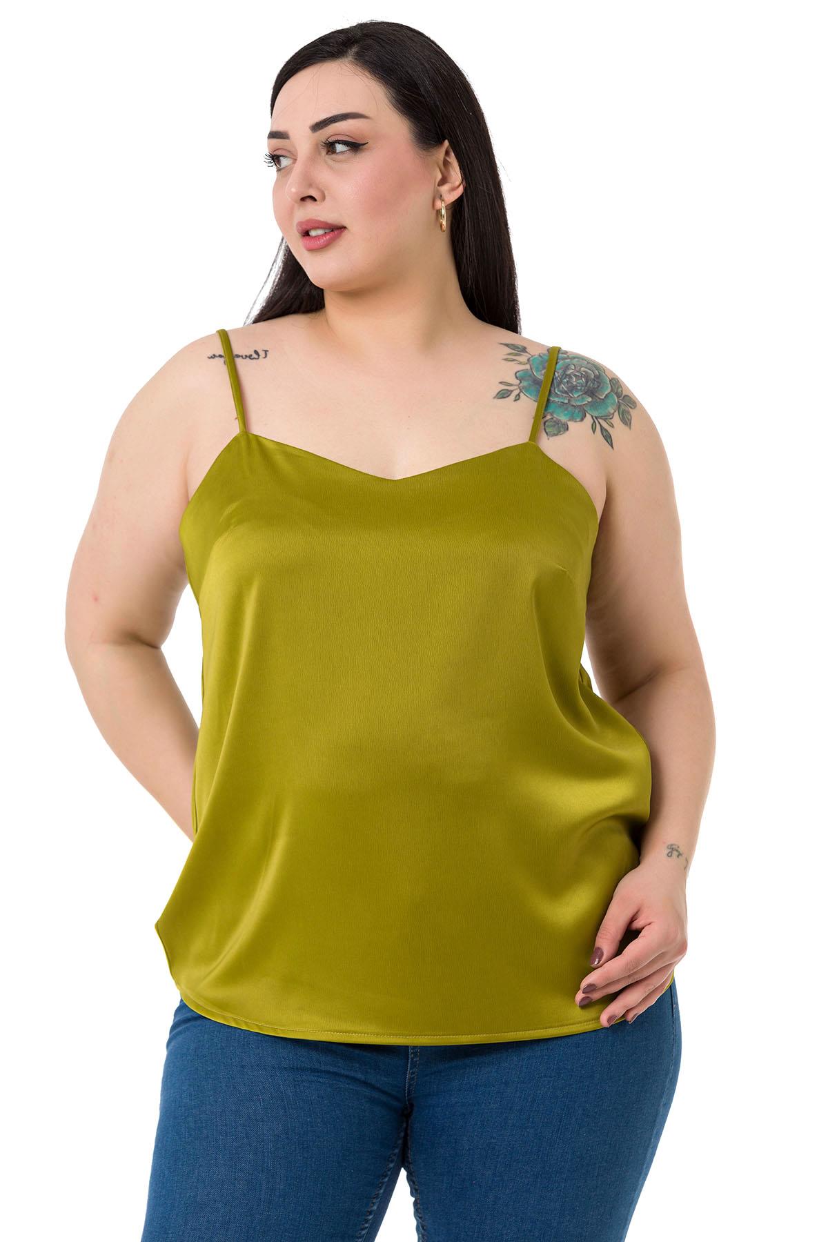 Plus Size Adjustable Thin Straps Satin Pistachio Blouse