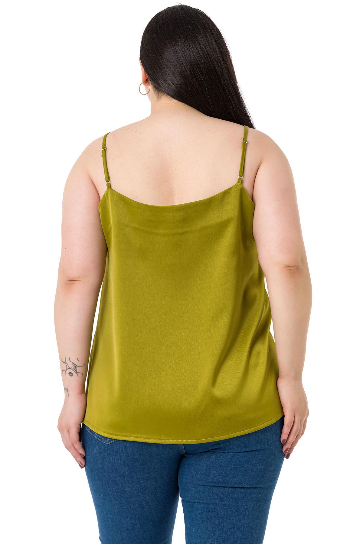 Plus Size Adjustable Thin Straps Satin Pistachio Blouse