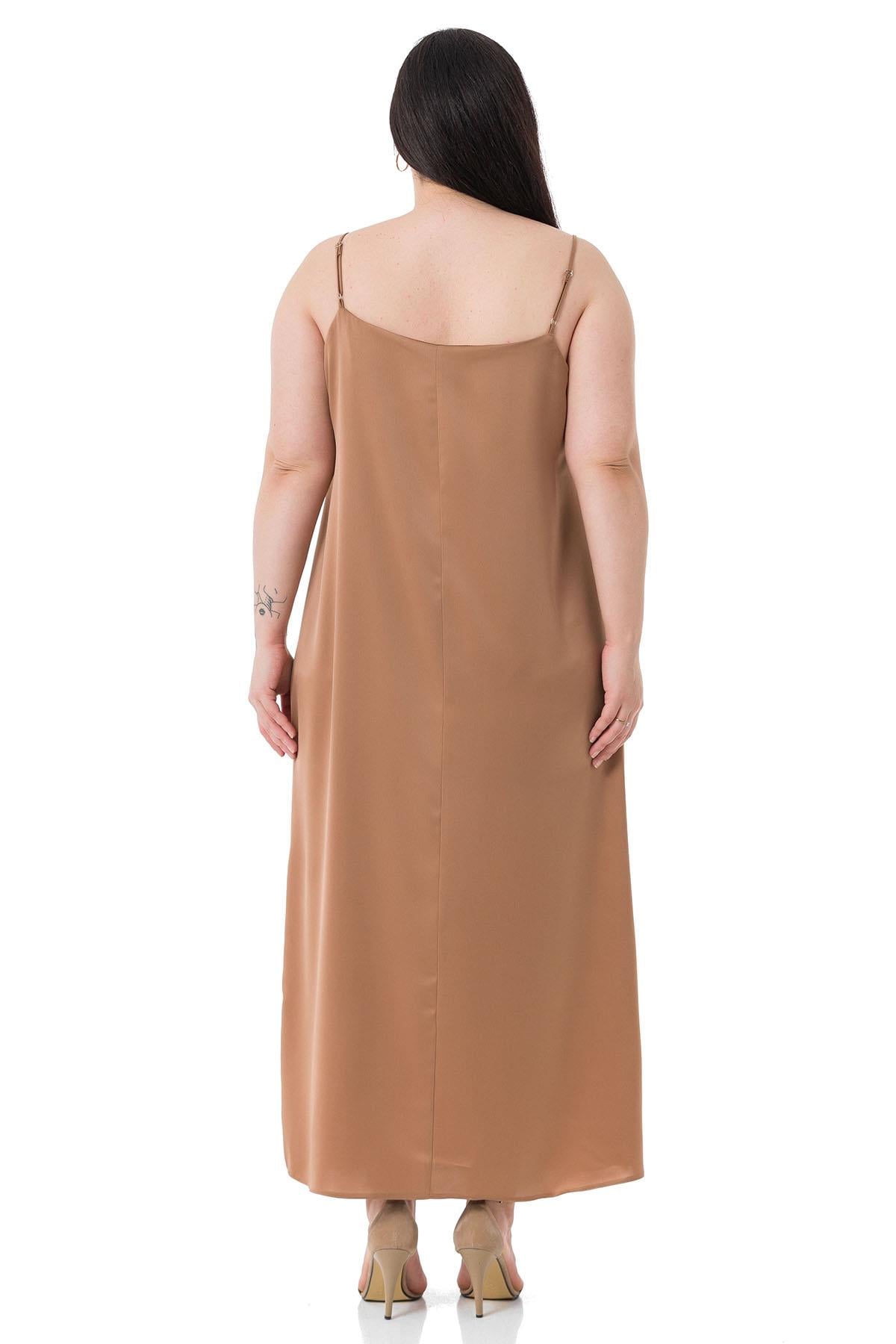 Plus Size Adjustable Thin Strap Satin Mink Dress with Side Slit