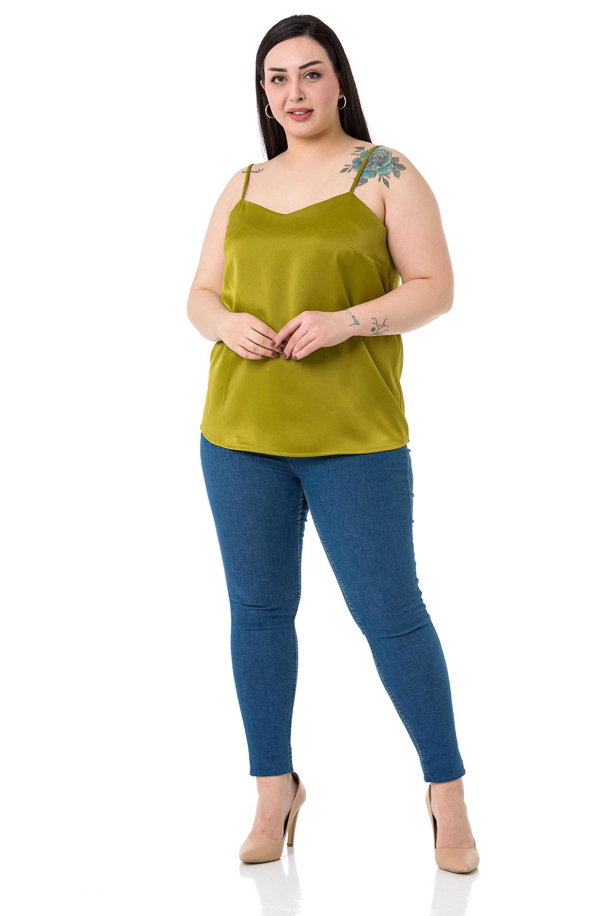 Plus Size Adjustable Thin Straps Satin Pistachio Blouse