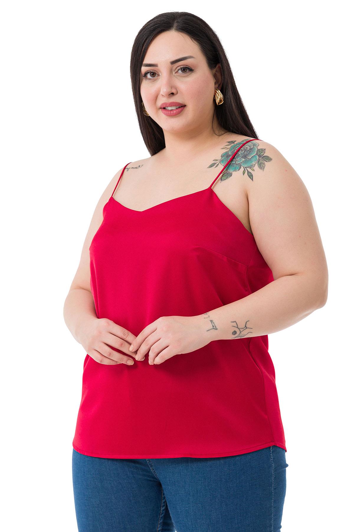 Plus Size Adjustable Thin Straps Satin Red Blouse