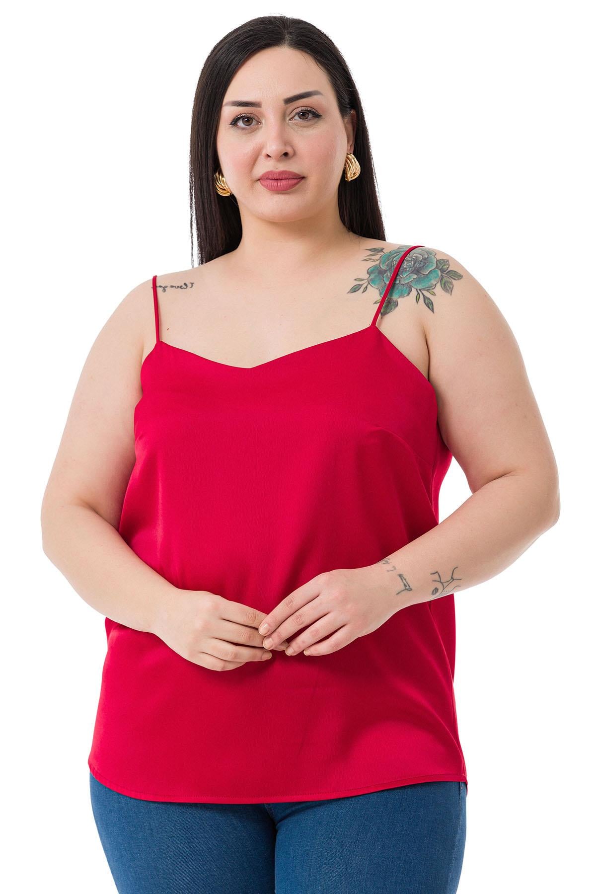 Plus Size Adjustable Thin Straps Satin Red Blouse