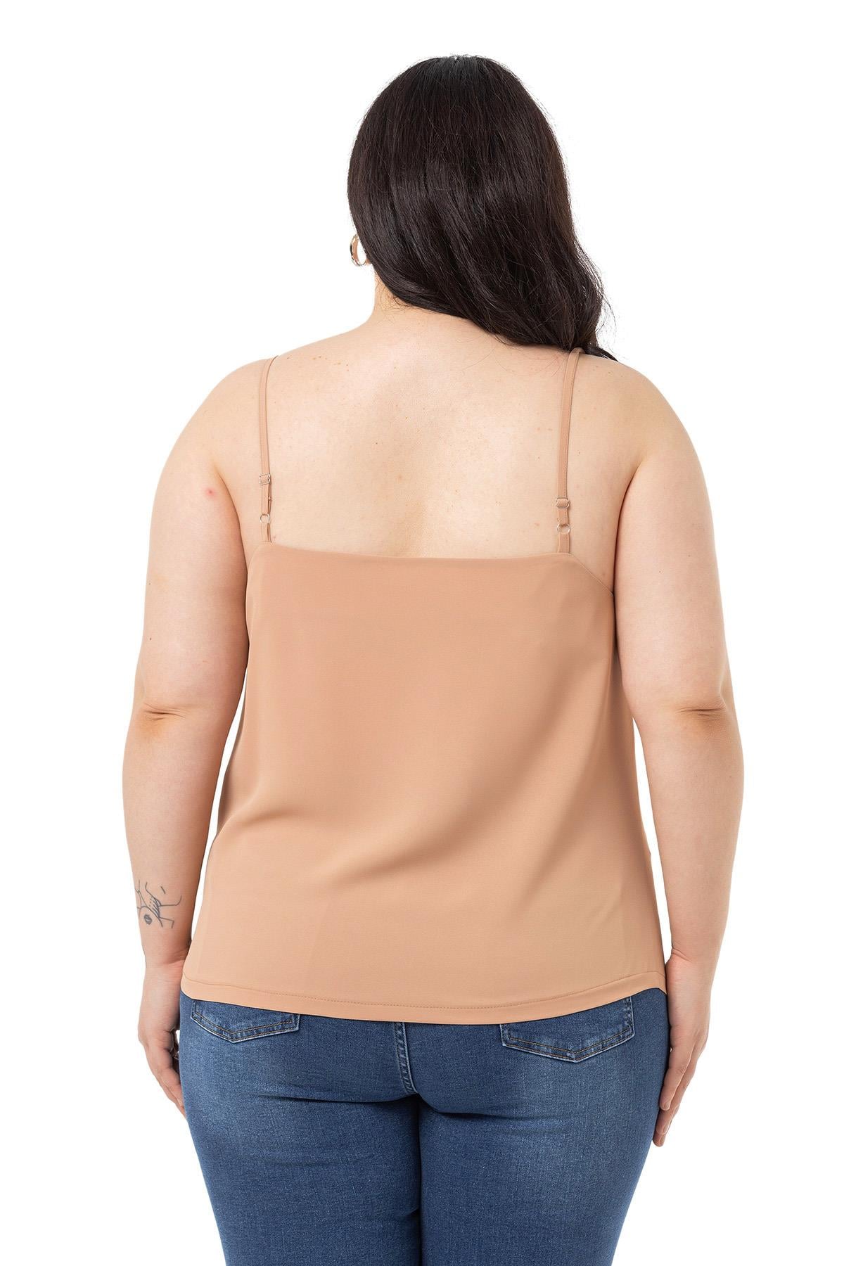Plus Size Adjustable Thin Strap V Neck Mink Blouse