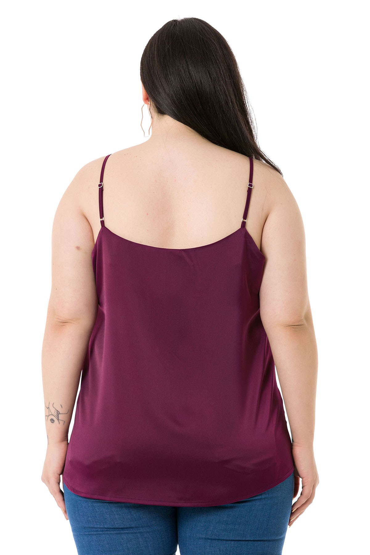 Plus Size Adjustable Thin Straps Satin Plum Blouse