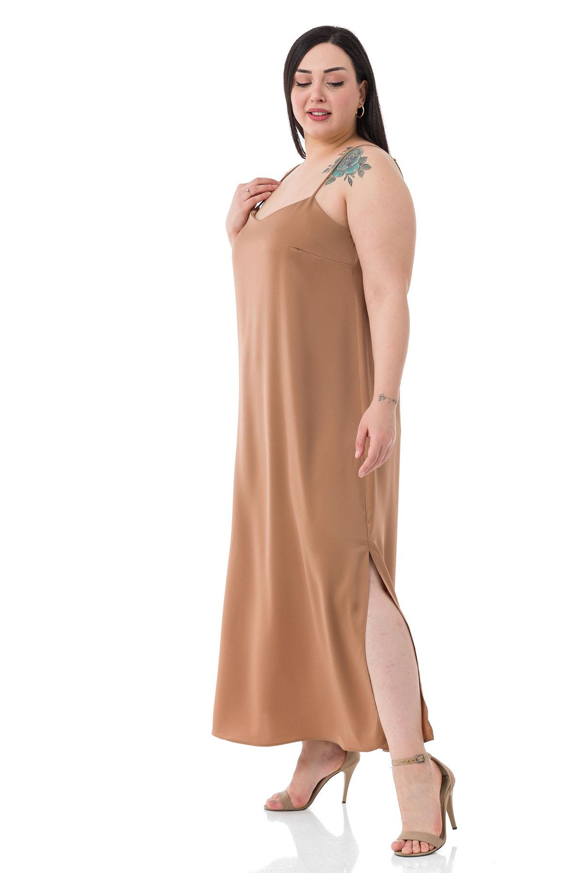 Plus Size Adjustable Thin Strap Satin Mink Dress with Side Slit