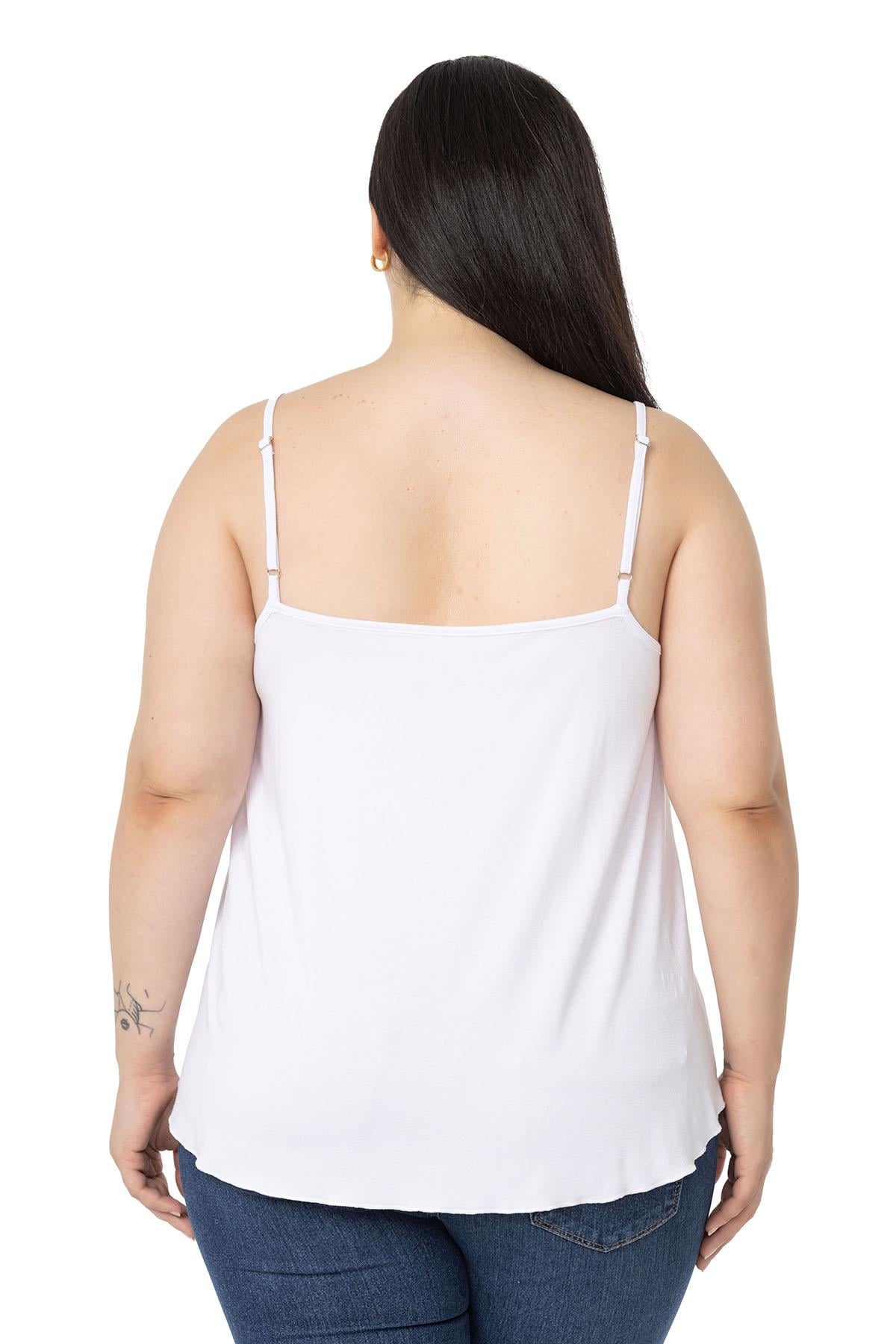 Plus Size Adjustable Rope Strap Decorative Buttoned Viscose White Blouse