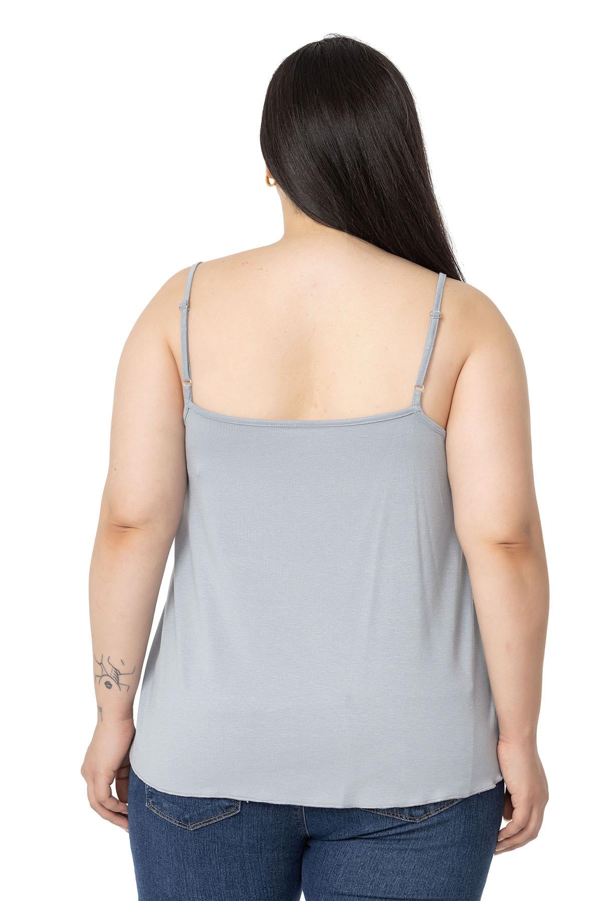 Plus Size Adjustable Rope Strap Decorative Buttoned Viscose Gray Blouse