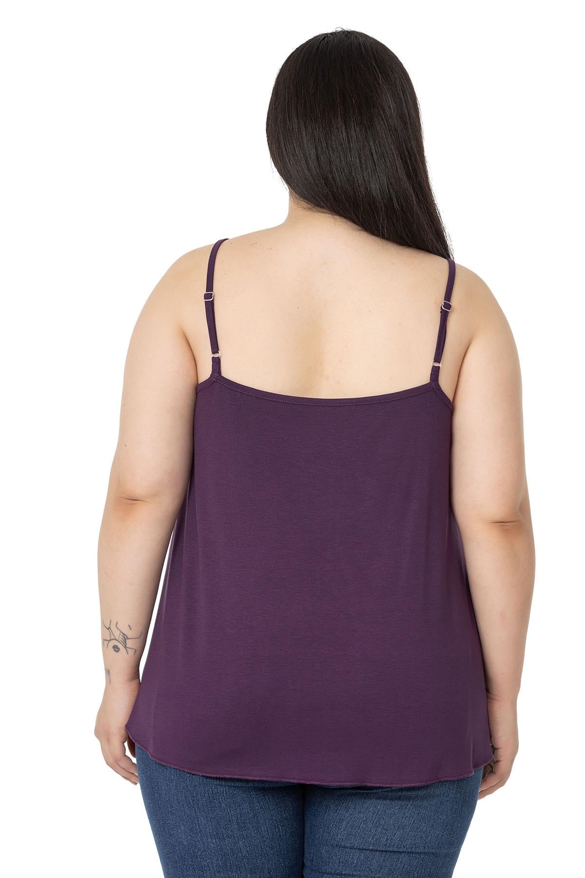 Plus Size Adjustable Rope Strap Decorative Buttoned Viscose Plum Blouse