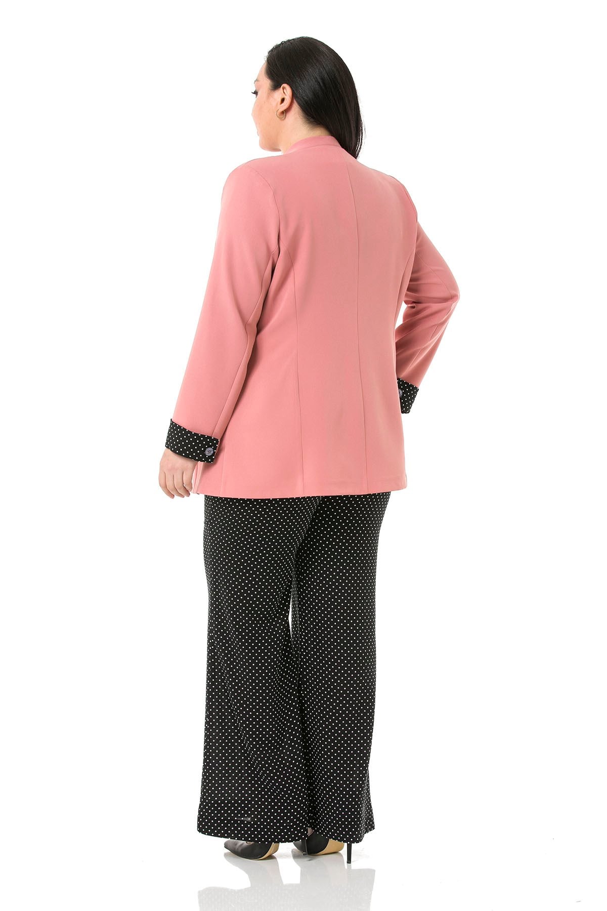 Plus Size Wide Elastic Waist Drawstring Wide Leg Polka Dot Black Trousers