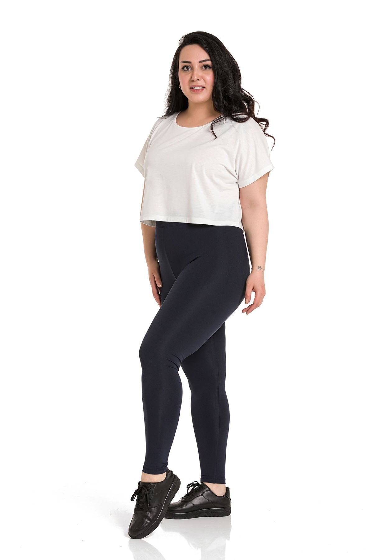 Plus Size Navy Blue Tights with Elastic Waist and Ankle Length