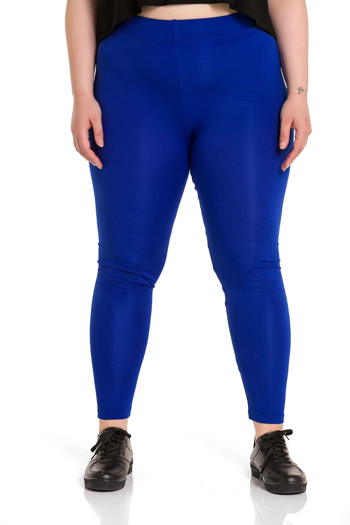 Plus Size İndigo Tights with Elastic Waist and Ankle Length