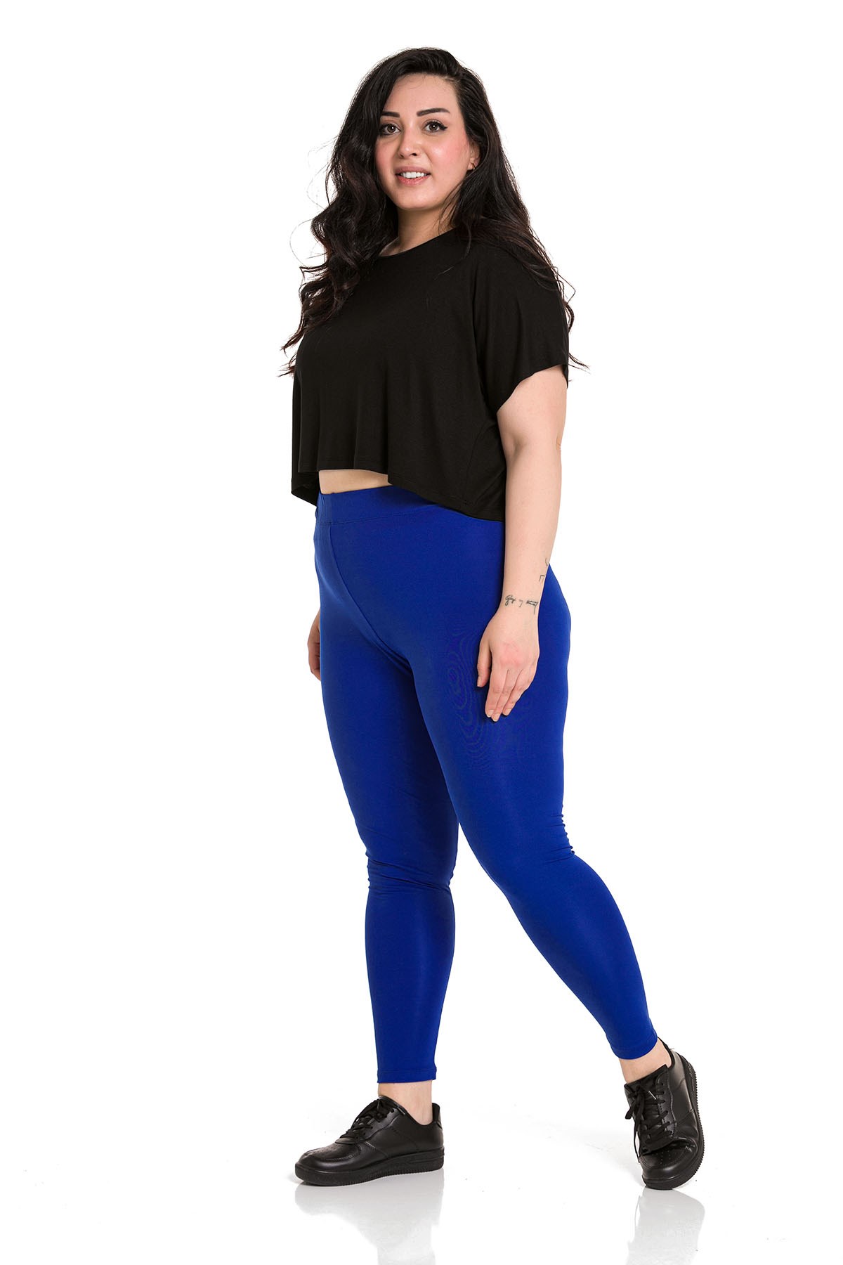 Plus Size İndigo Tights with Elastic Waist and Ankle Length
