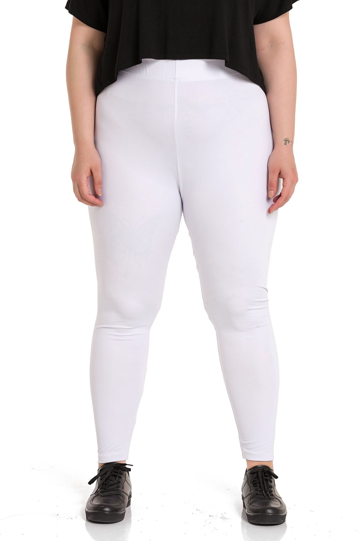 Plus Size White Tights with Elastic Waist and Ankle Length