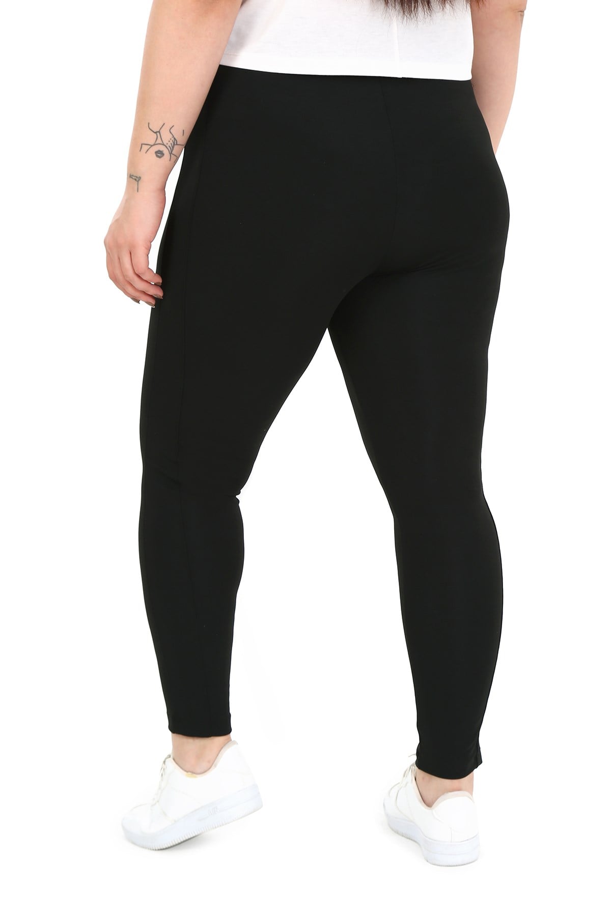Plus Size Black Tights with Elastic Waistband and Paneled Ankle Length