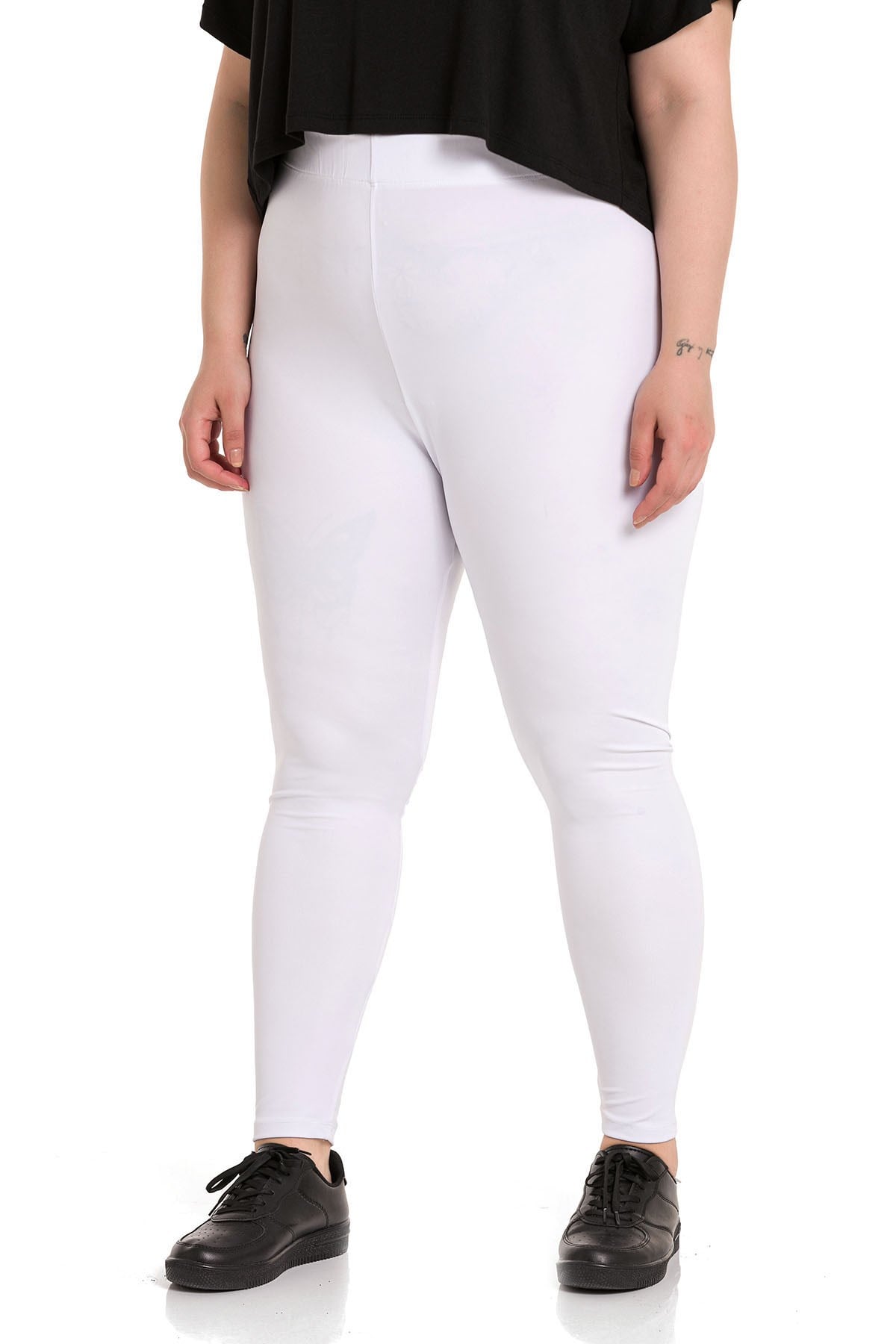 Plus Size White Tights with Elastic Waist and Ankle Length