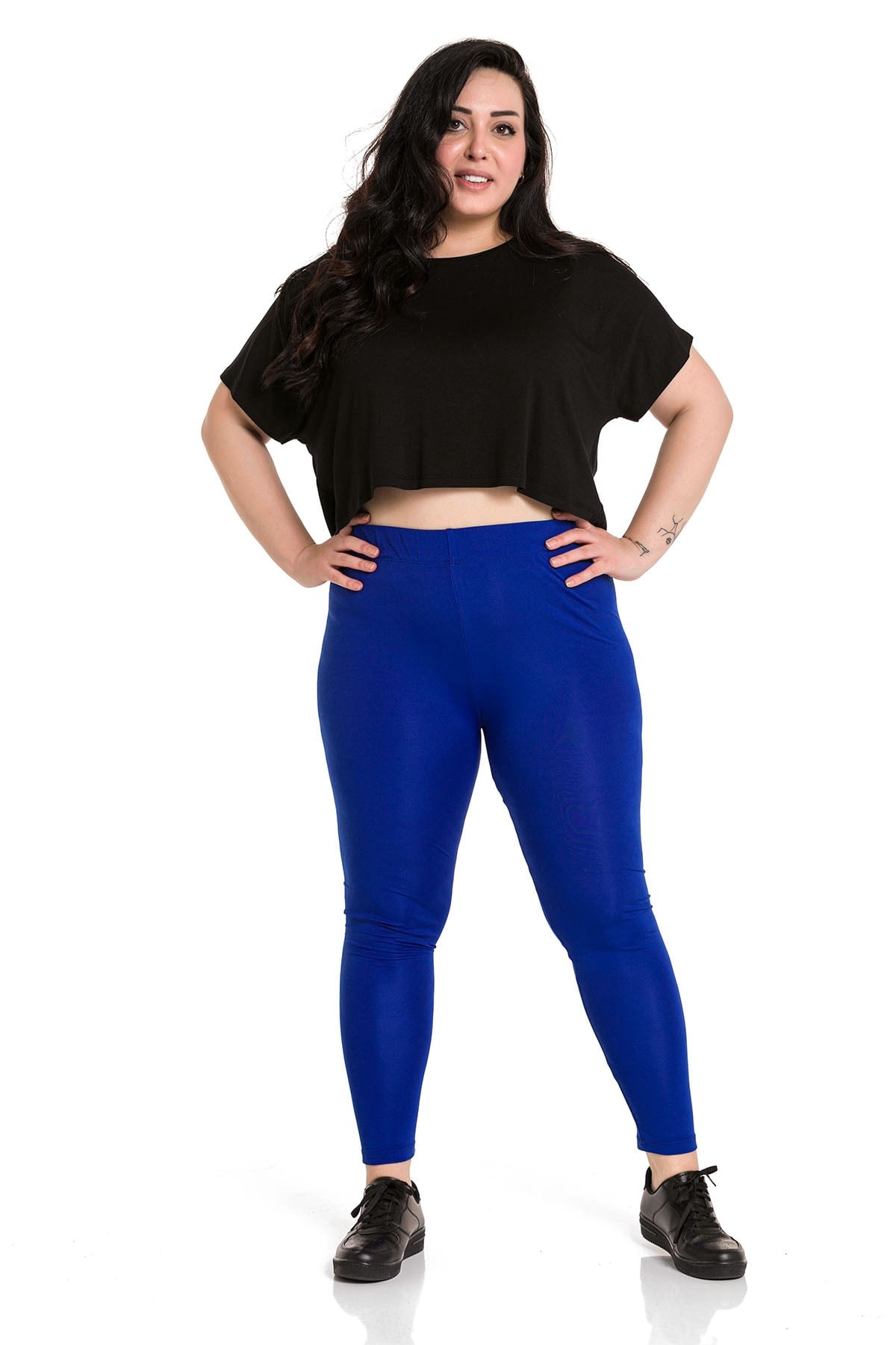 Plus Size İndigo Tights with Elastic Waist and Ankle Length