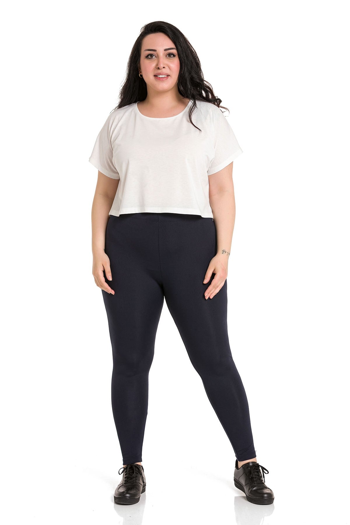 Plus Size Navy Blue Tights with Elastic Waist and Ankle Length