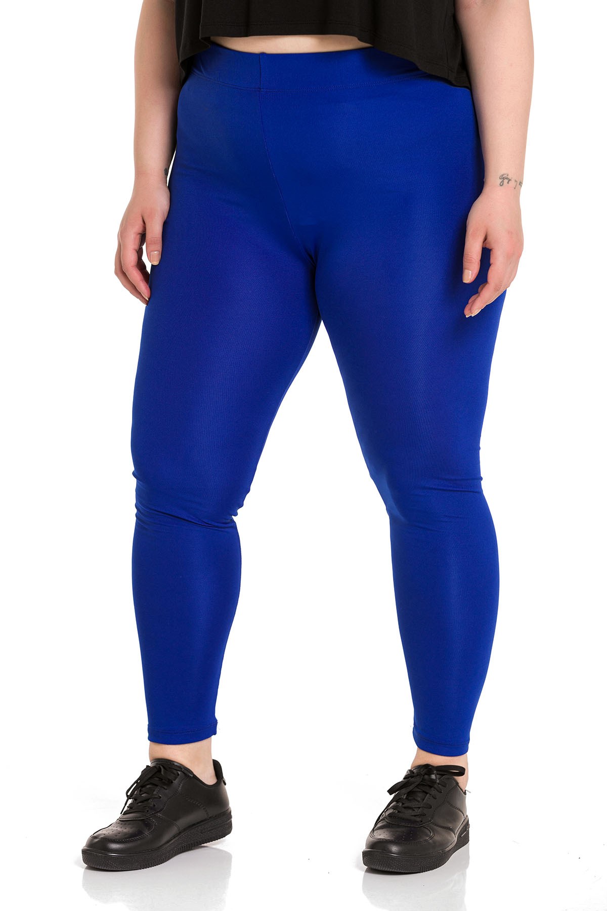 Plus Size İndigo Tights with Elastic Waist and Ankle Length