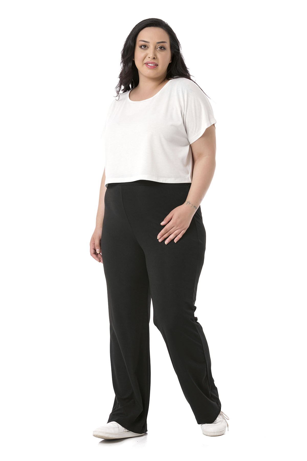 Plus Size Black Diver Trousers with Elastic Waist