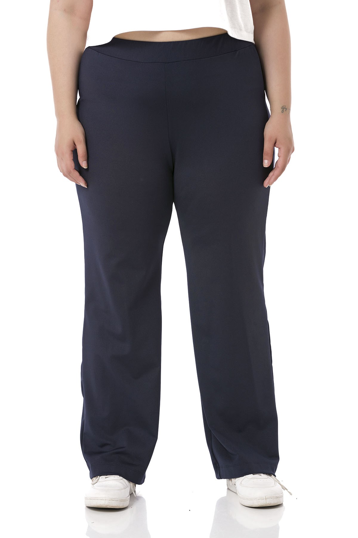 Plus Size Elastic Waist Tube Leg Diver Navy Blue Trousers