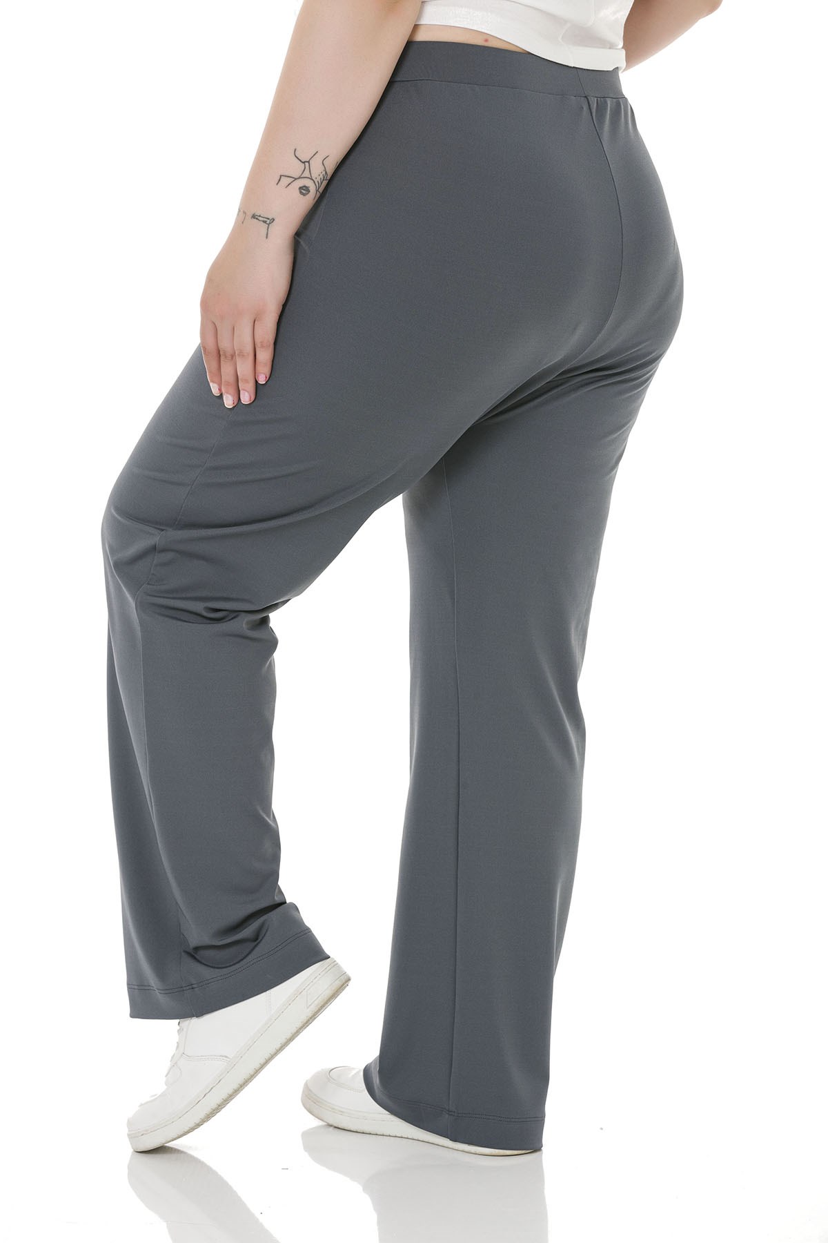 Plus Size Elastic Waist Tube Leg Diver Dark Gray Trousers