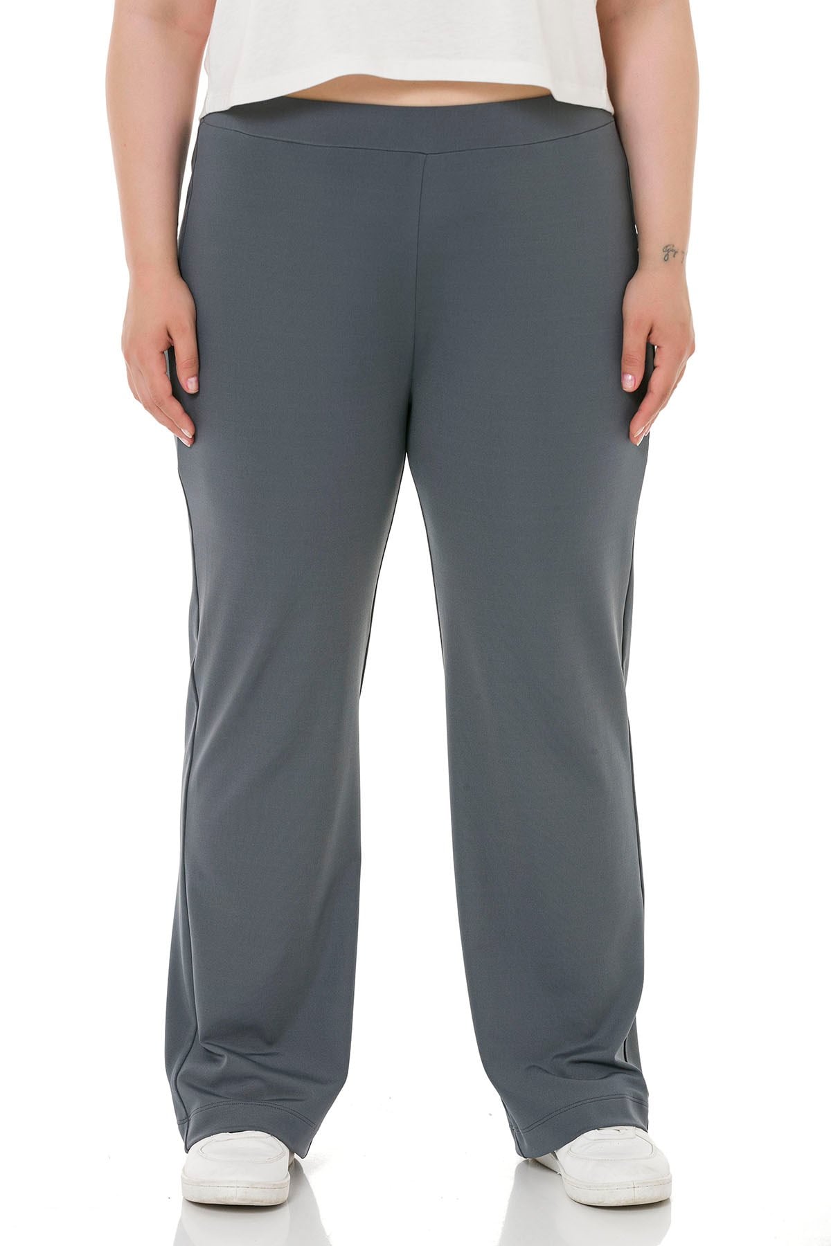 Plus Size Elastic Waist Tube Leg Diver Dark Gray Trousers