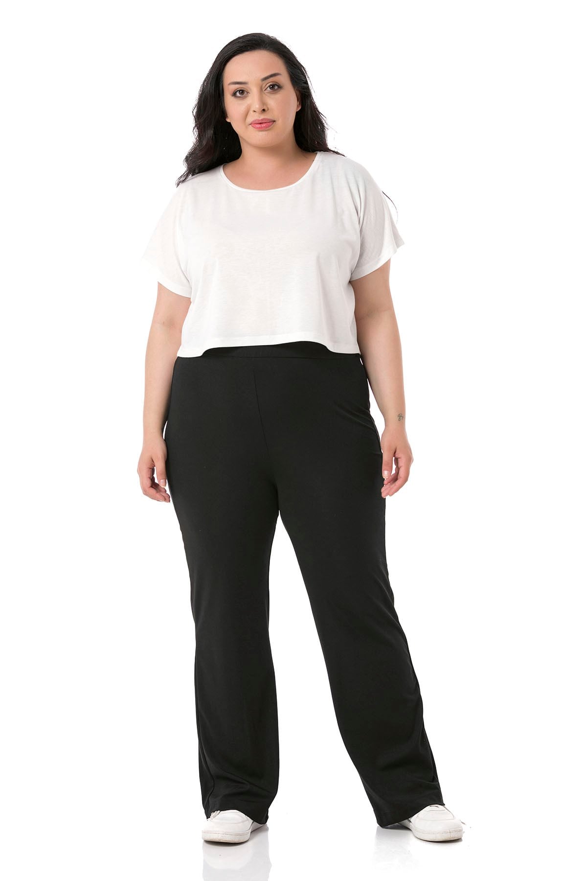Plus Size Black Diver Trousers with Elastic Waist