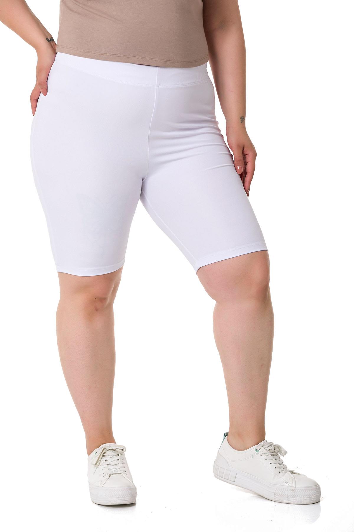 Büyük Beden Beli Lastikli Diz Üstü Beyaz Bayan Tayt 