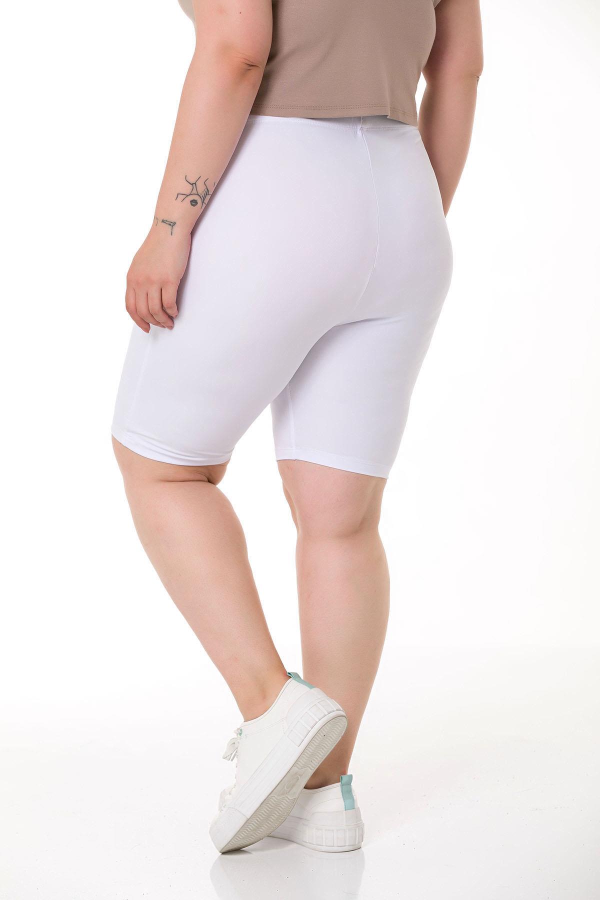 Büyük Beden Beli Lastikli Diz Üstü Beyaz Bayan Tayt 