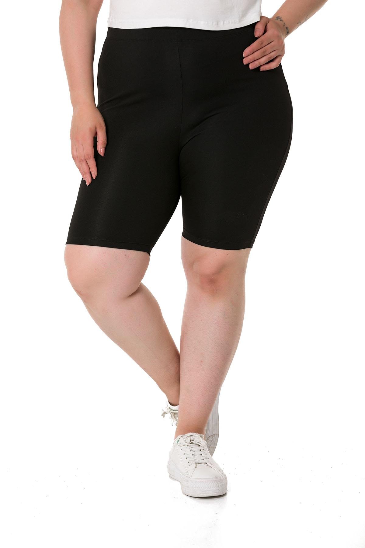 Büyük Beden Beli Lastikli Diz Üstü Siyah Bayan Tayt 