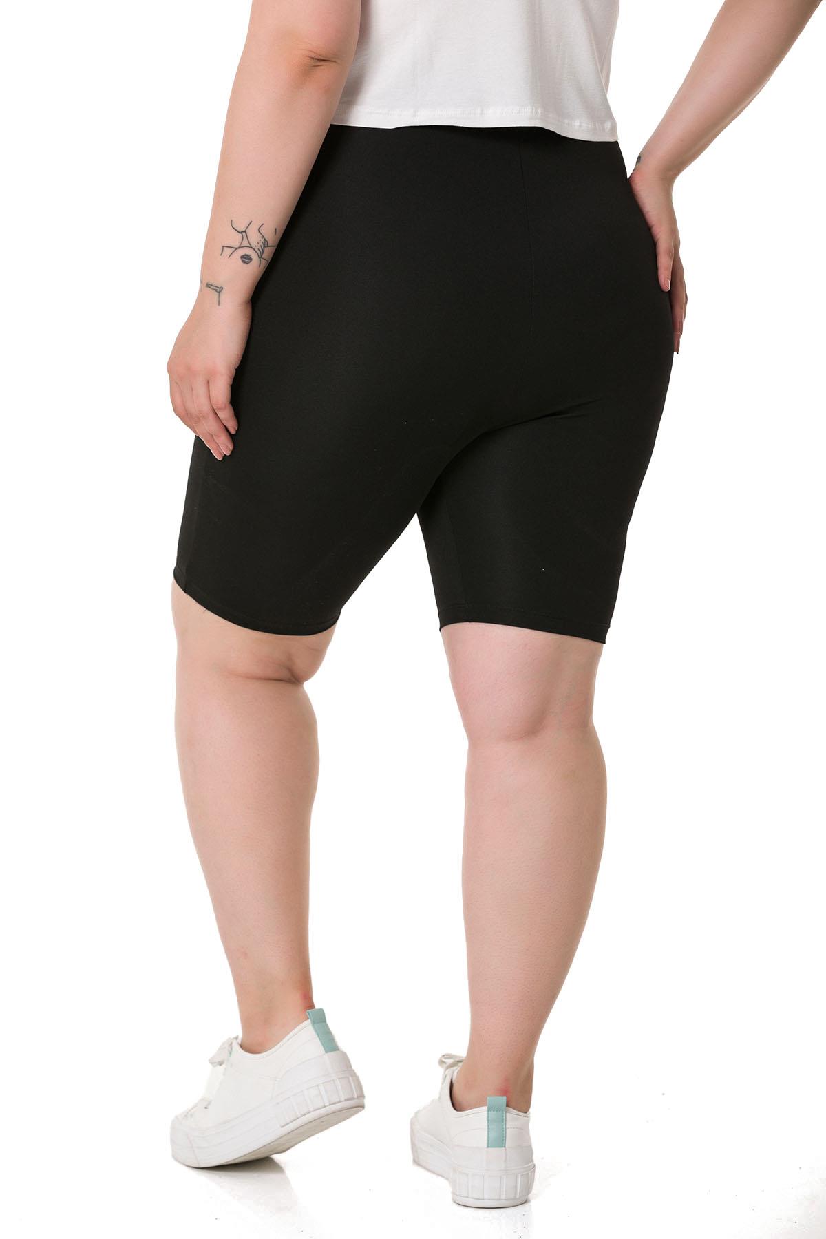 Büyük Beden Beli Lastikli Diz Üstü Siyah Bayan Tayt 