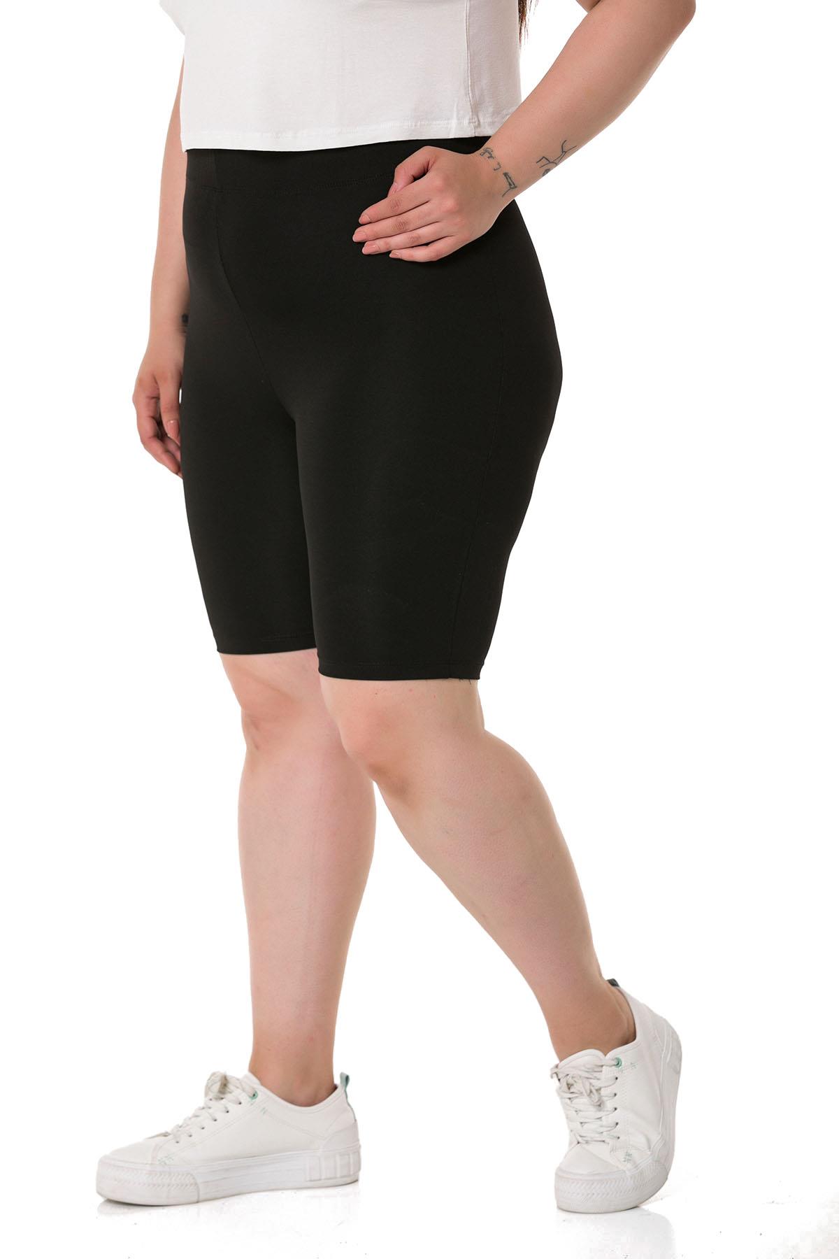 Büyük Beden Beli Lastikli Diz Üstü Siyah Bayan Tayt 