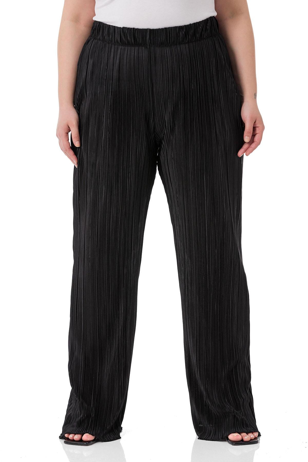 Plus Size Elastic Waisted Black Trousers