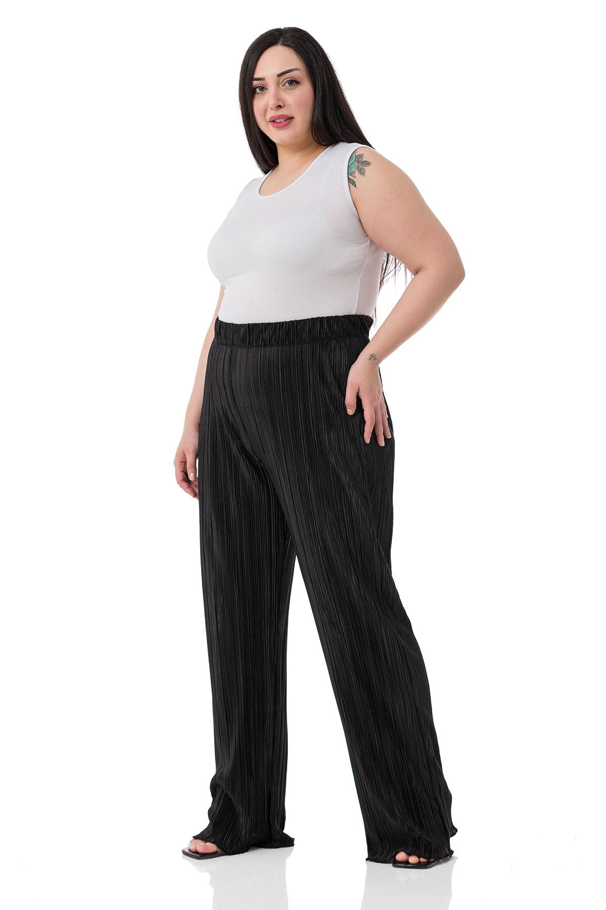 Plus Size Elastic Waisted Black Trousers