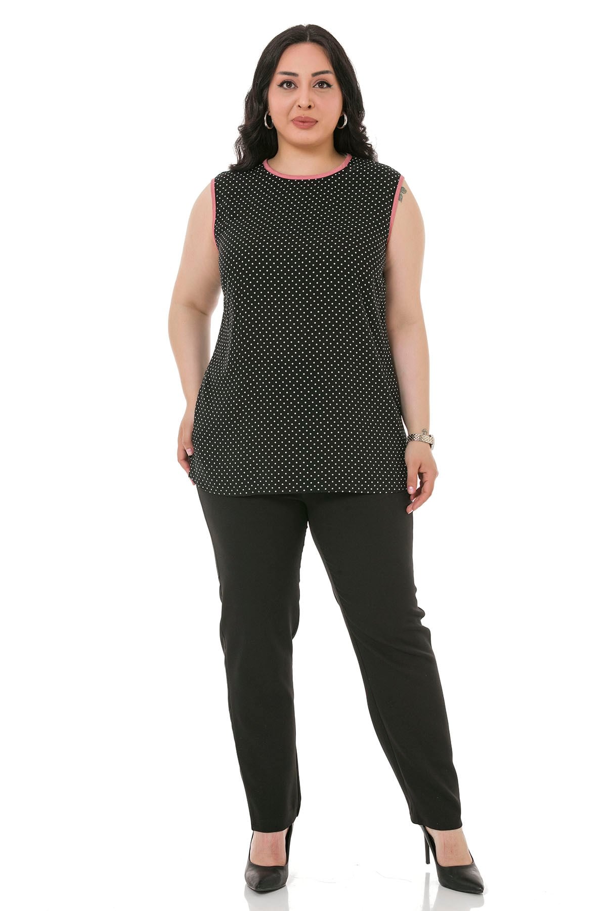 Plus Size Black Trousers with Side and Back Elastic Waist Narrow Leg Pockets