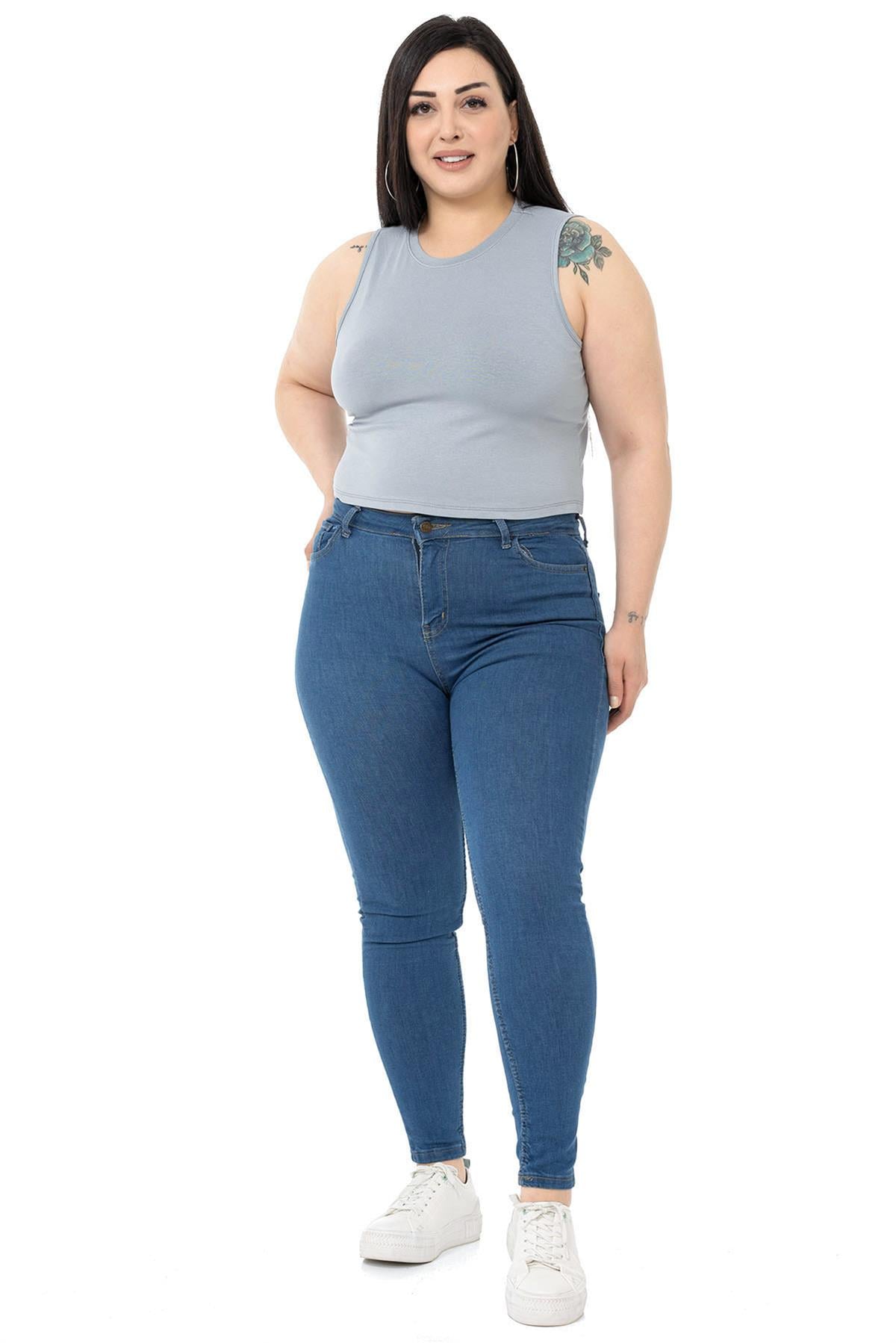 Büyük Beden Bisiklet Yaka Kolsuz Crop Viskon Açık Gri Body
