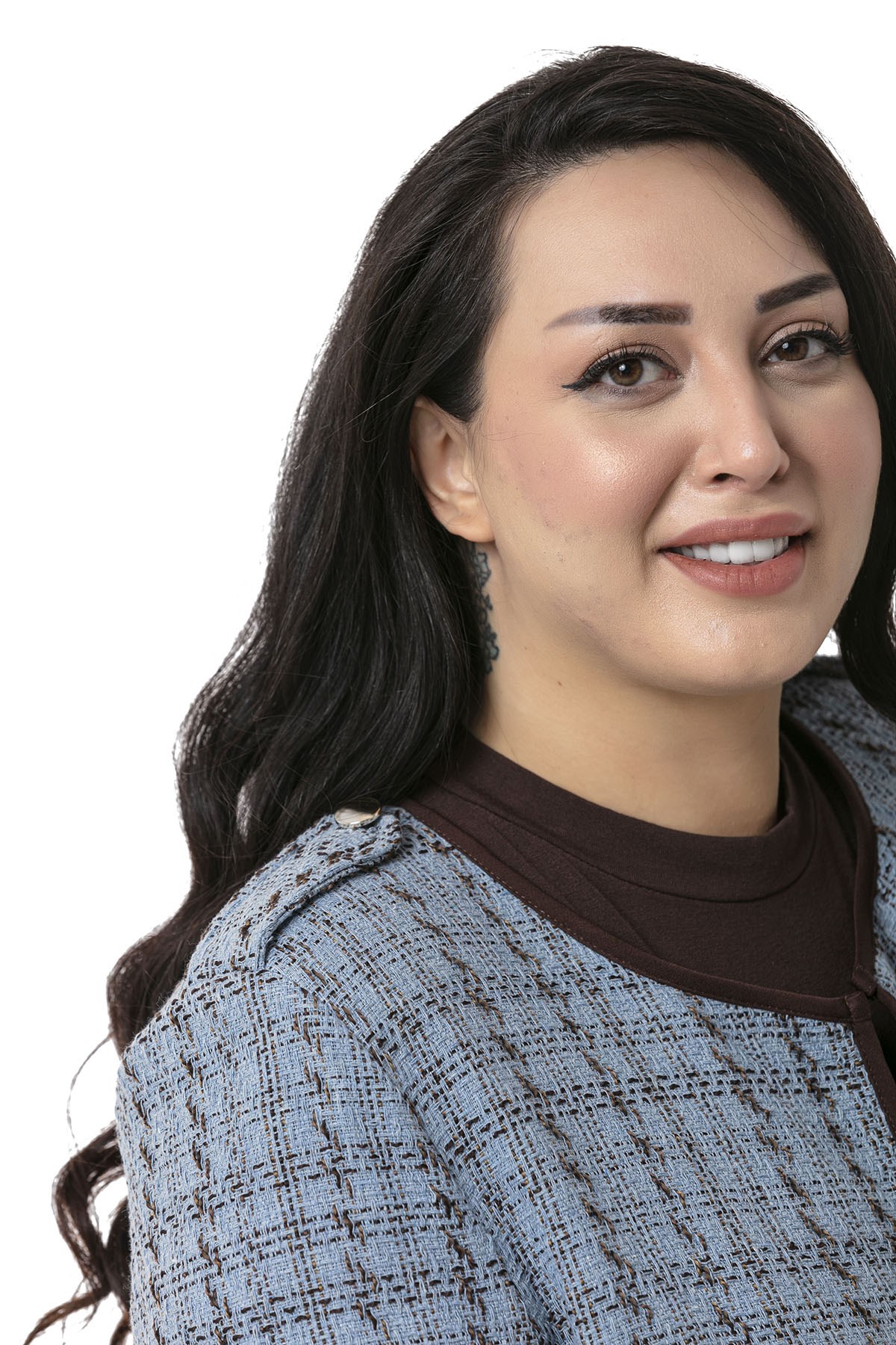 Plus Size Blue Unlined Jacket with Piping Detail Epaulettes Fake Pockets and Agraffiti