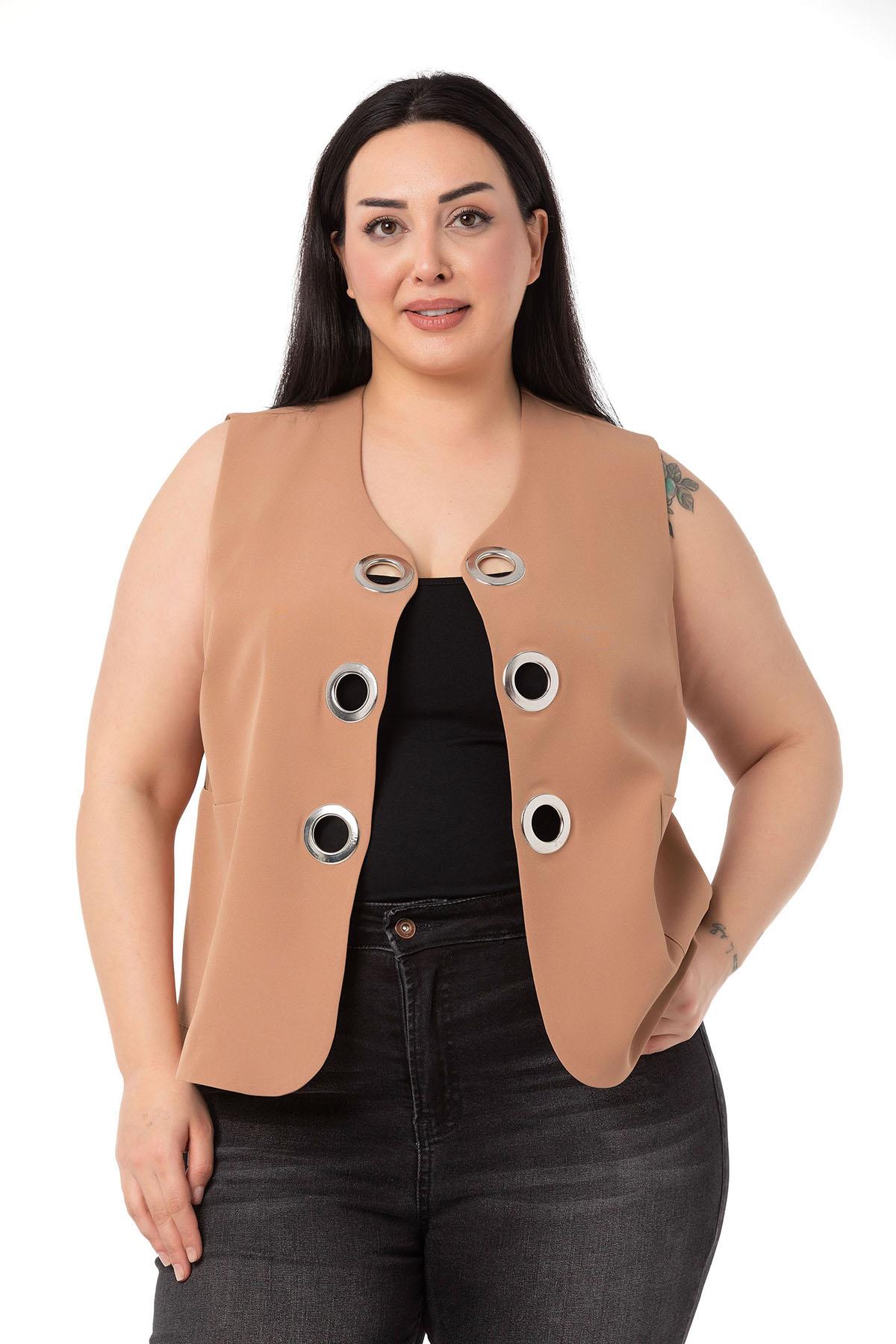 Plus Size Mink Vest with Large Eyelet Detail