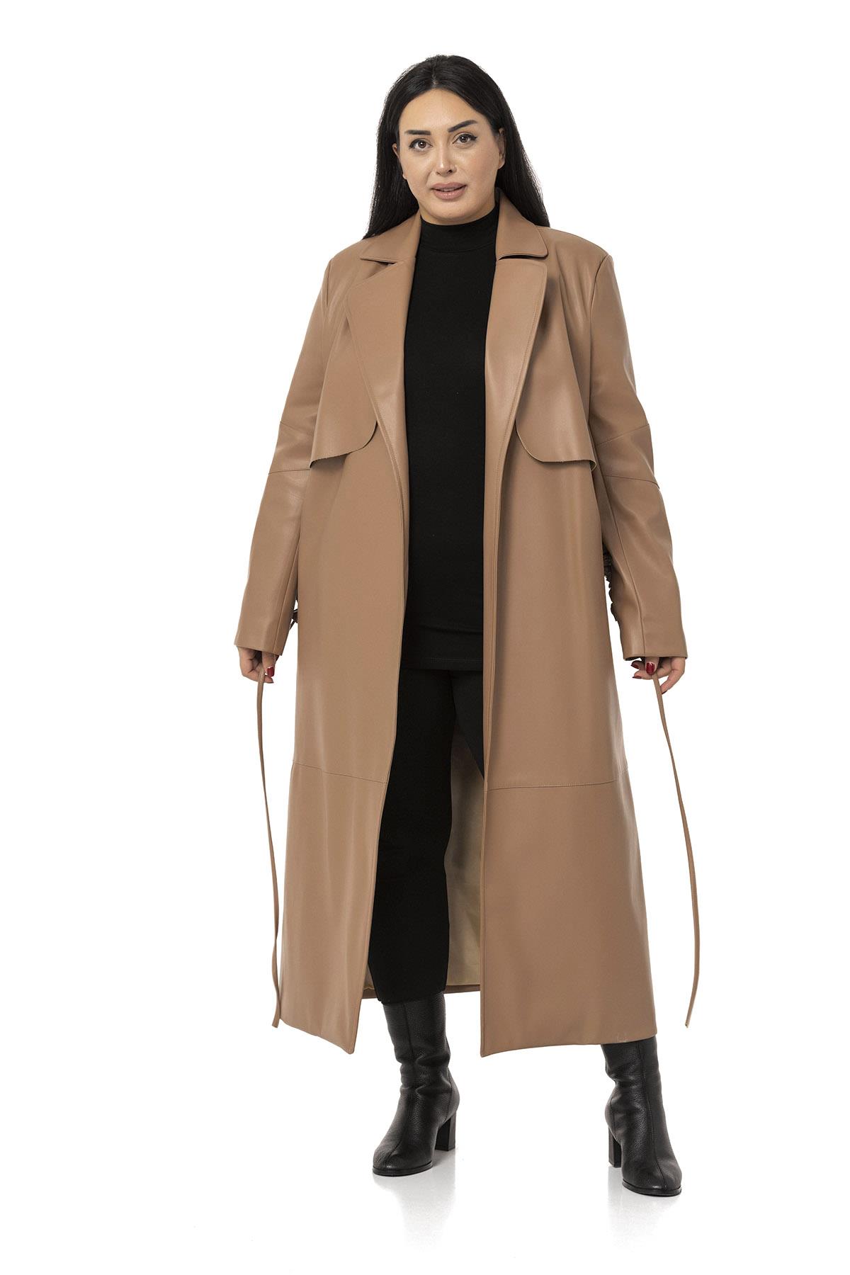 Plus Size Windbreaker Long Leather Lined Mink Coat