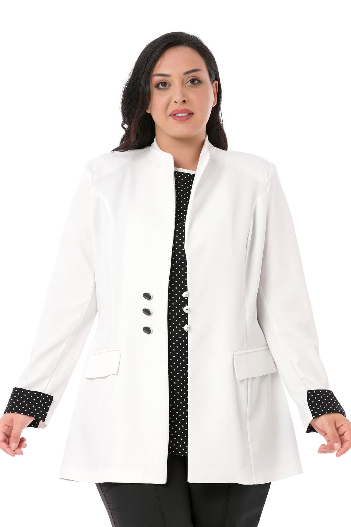 Plus Size Jacket Blouse White Suit